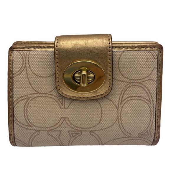 COACH Brown Gold Signature Canvas Wallet - Picture 1 of 10